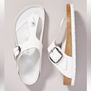 Birkenstock Gizeh White Sandals with Silver Buckle 40